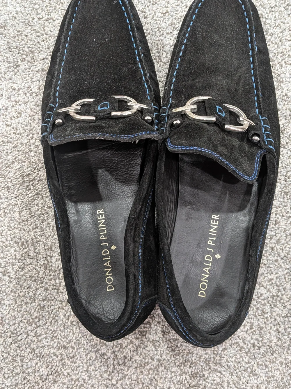 Donald J Pliner Dacio Black Suede Blue Stitched Bit Loafers Shoes Mens 11M
